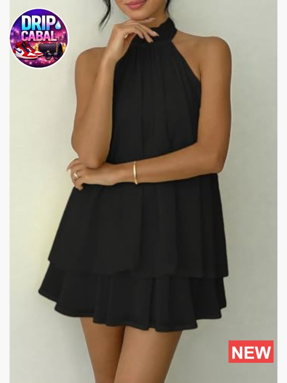 Chiffon Halter Mini Dress Backless Ruffle Cocktail Wedding Guest - Picture 3 of 5